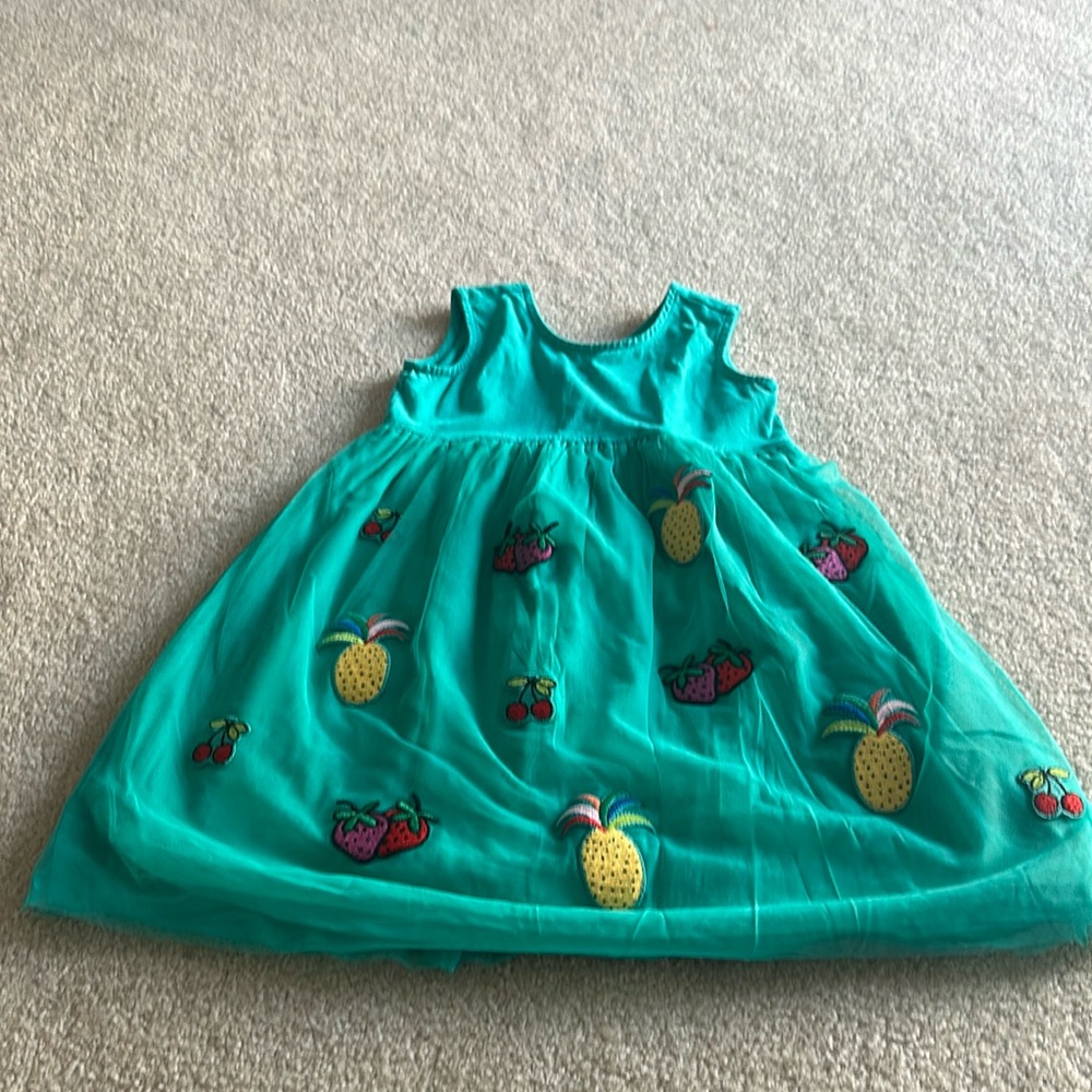 Super cute Hanna Andersson dress size 8 green tulle lined fruit appliqué